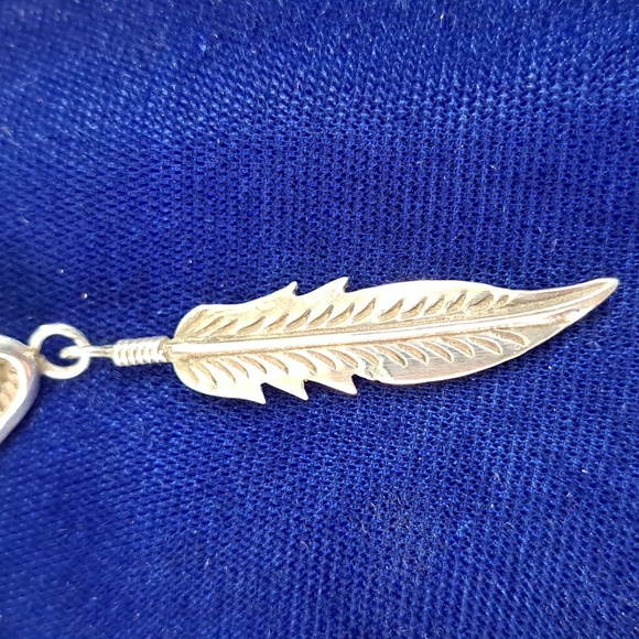 Vintage Native American Turquoise Sterling Silver Feather Earrings Signed - Picture 6 of 15